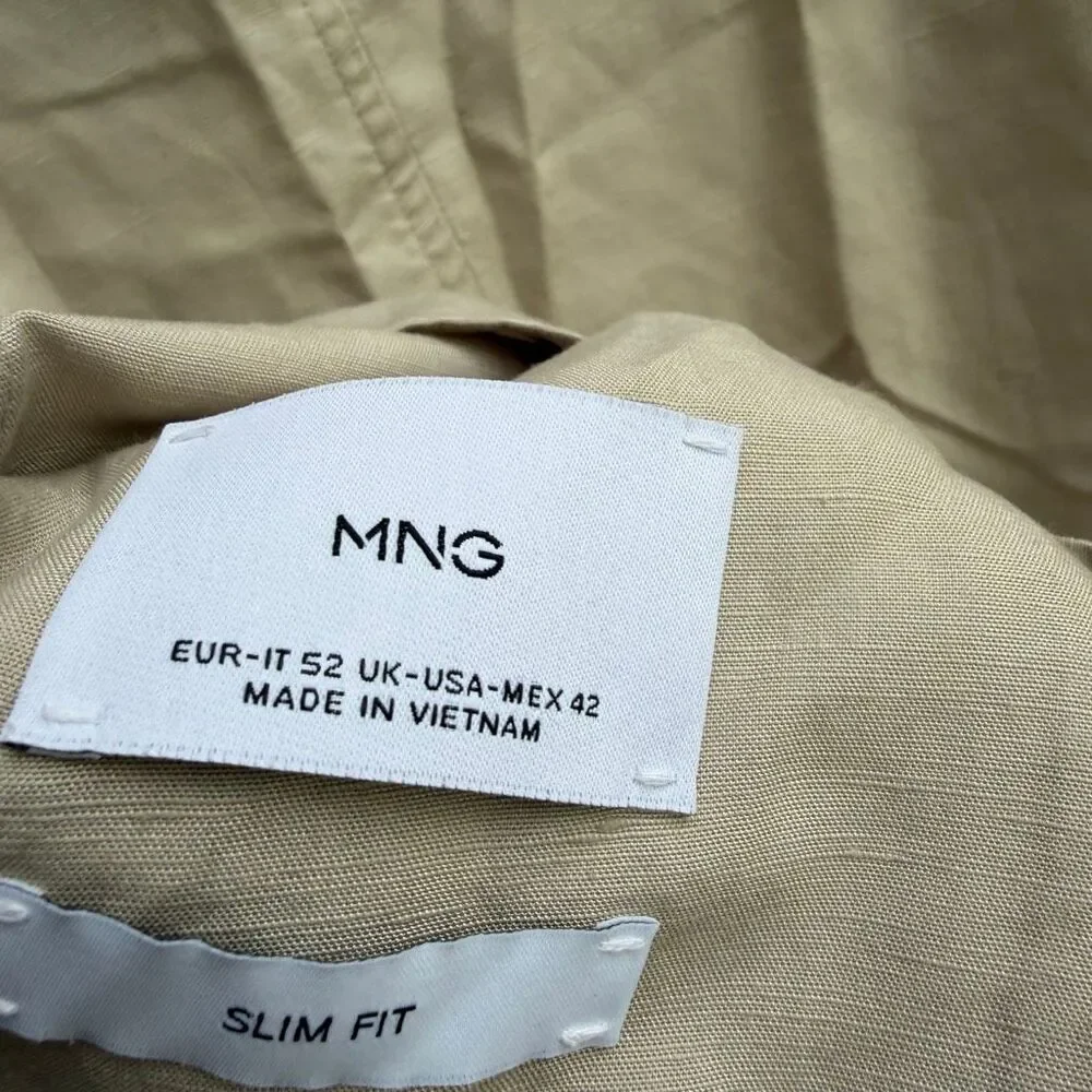 MNG by MANGO $250 Delave Smart Slim Fit Linen Lyocell Blazer Ecru Mens 42 NEW